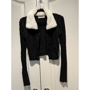 ANWND  ROSABEL CROP CARDIGAN-BLACK Cable sweater knit size S